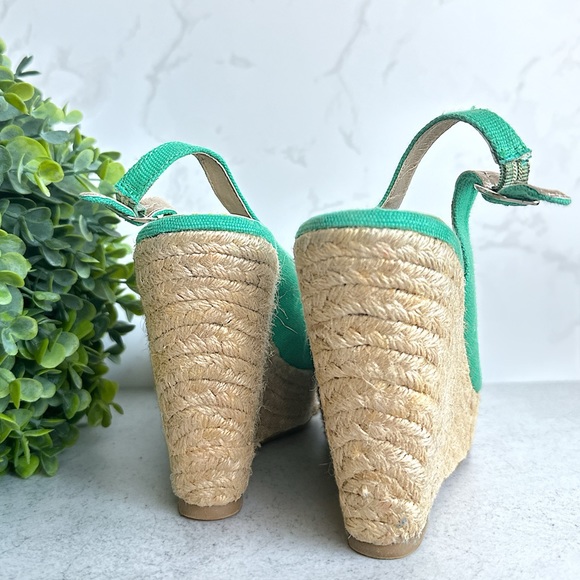 “Me Too” vintage Heels Kelly  green open toe wedges - Picture 3 of 4